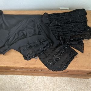 Two Sheer Black Beaded Scarves